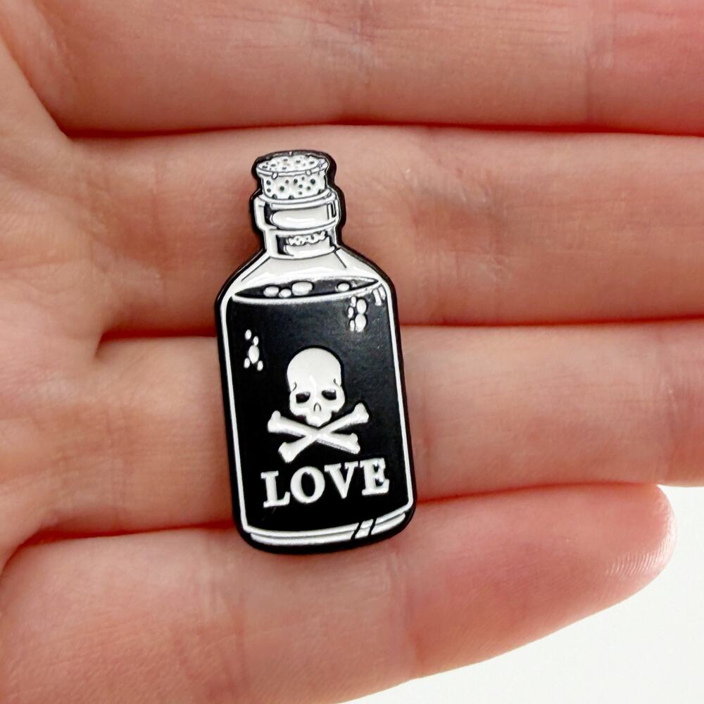 Poison Love Bottle Enamel Pin Skull Crossbones Gothic Cute Badge